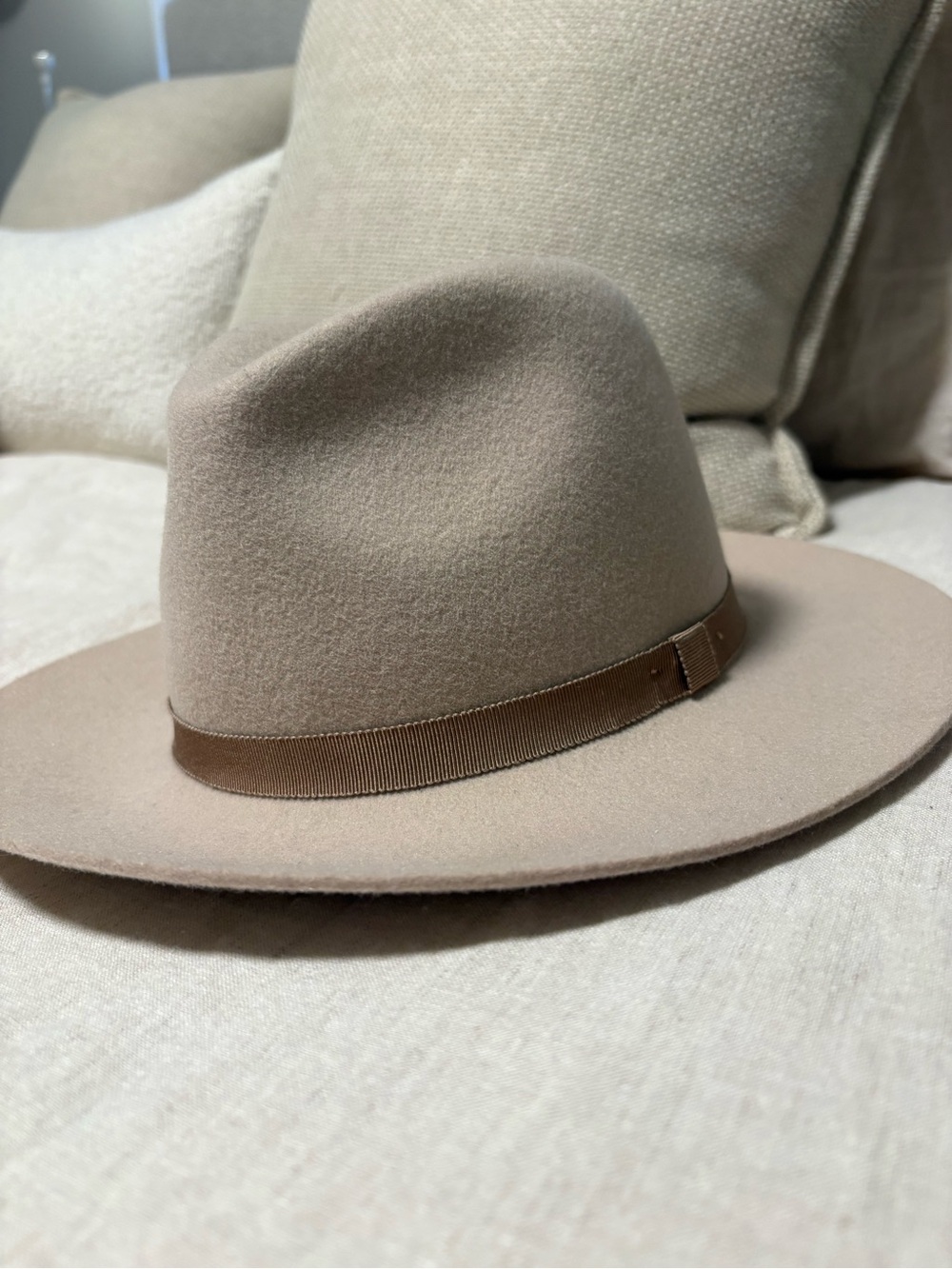 Auxiliary Beige Wool Felt Fedora with Black Trim